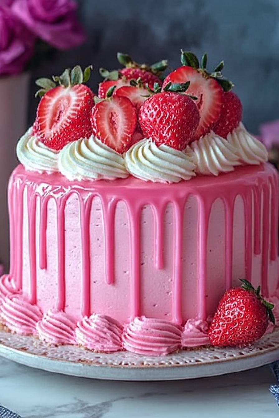 Barbie Pink Strawberry Cake with Strawberry Cream Cheese Icing