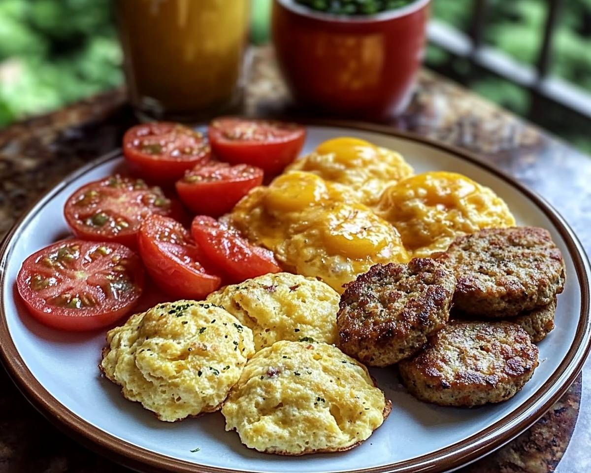 7-Ingredient Breakfast Feast Recipe: Scrambled Eggs, Sausage Patties, and Fluffy Biscuits