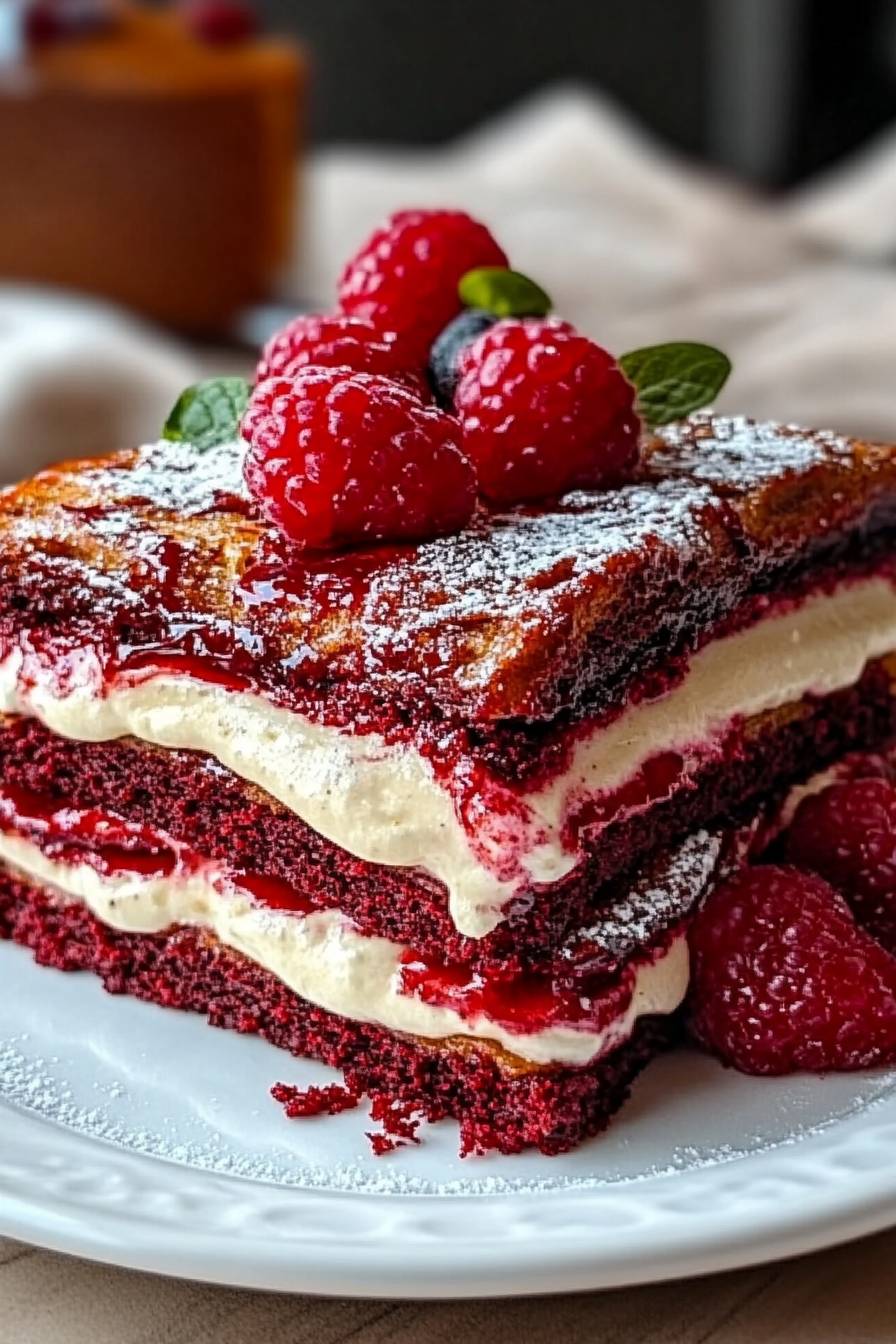 Red Velvet French Toast with Vanilla Bean Cheesecake Filling