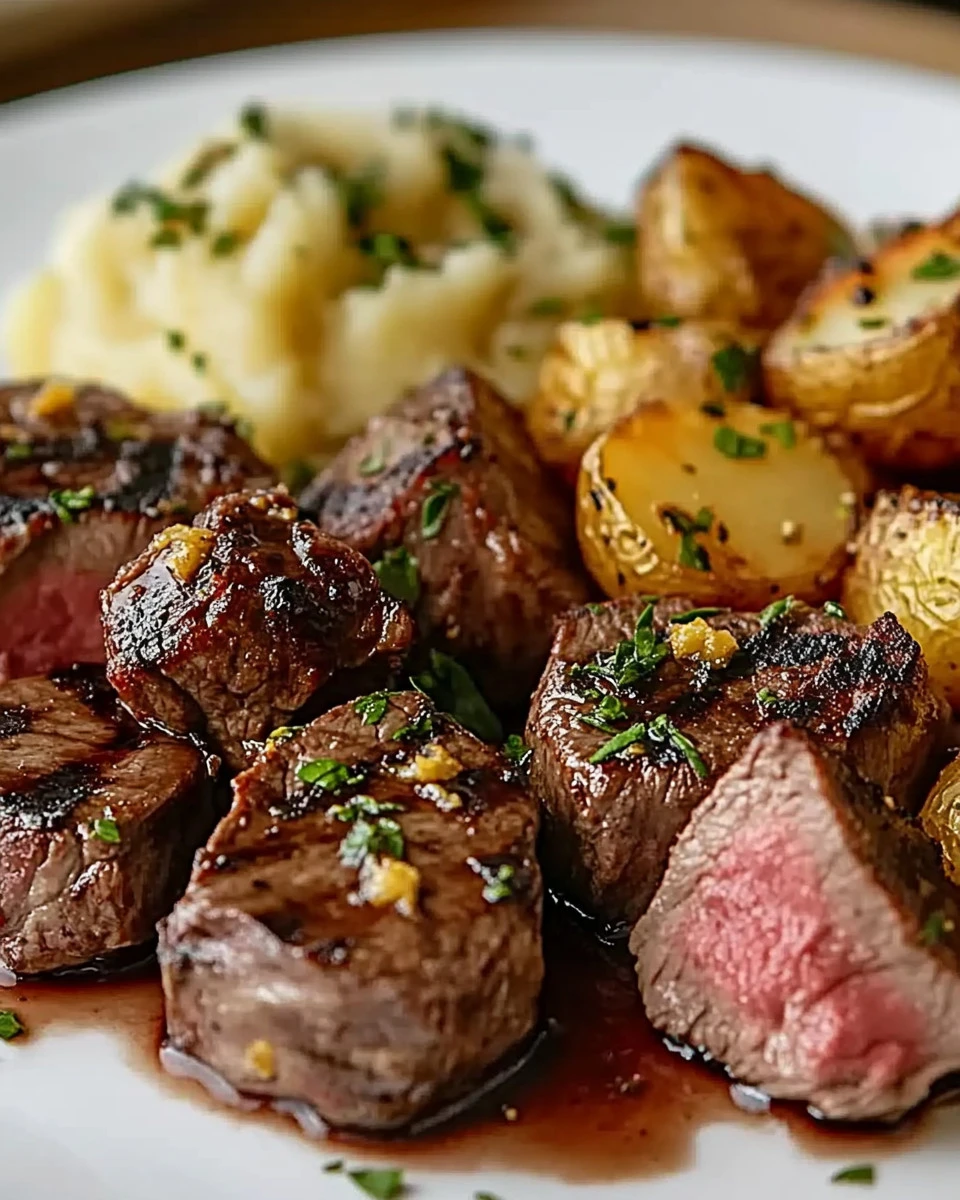 Garlic Butter Steak Bites and Cheesy Smashed Potatoes