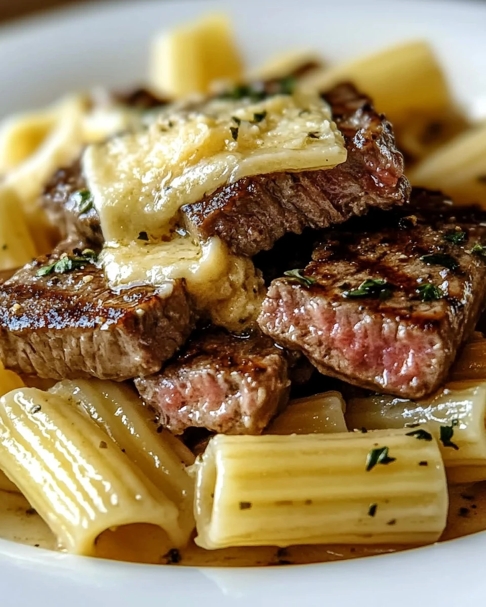 Garlic Butter Steak Tips with Cheesy Rigatoni