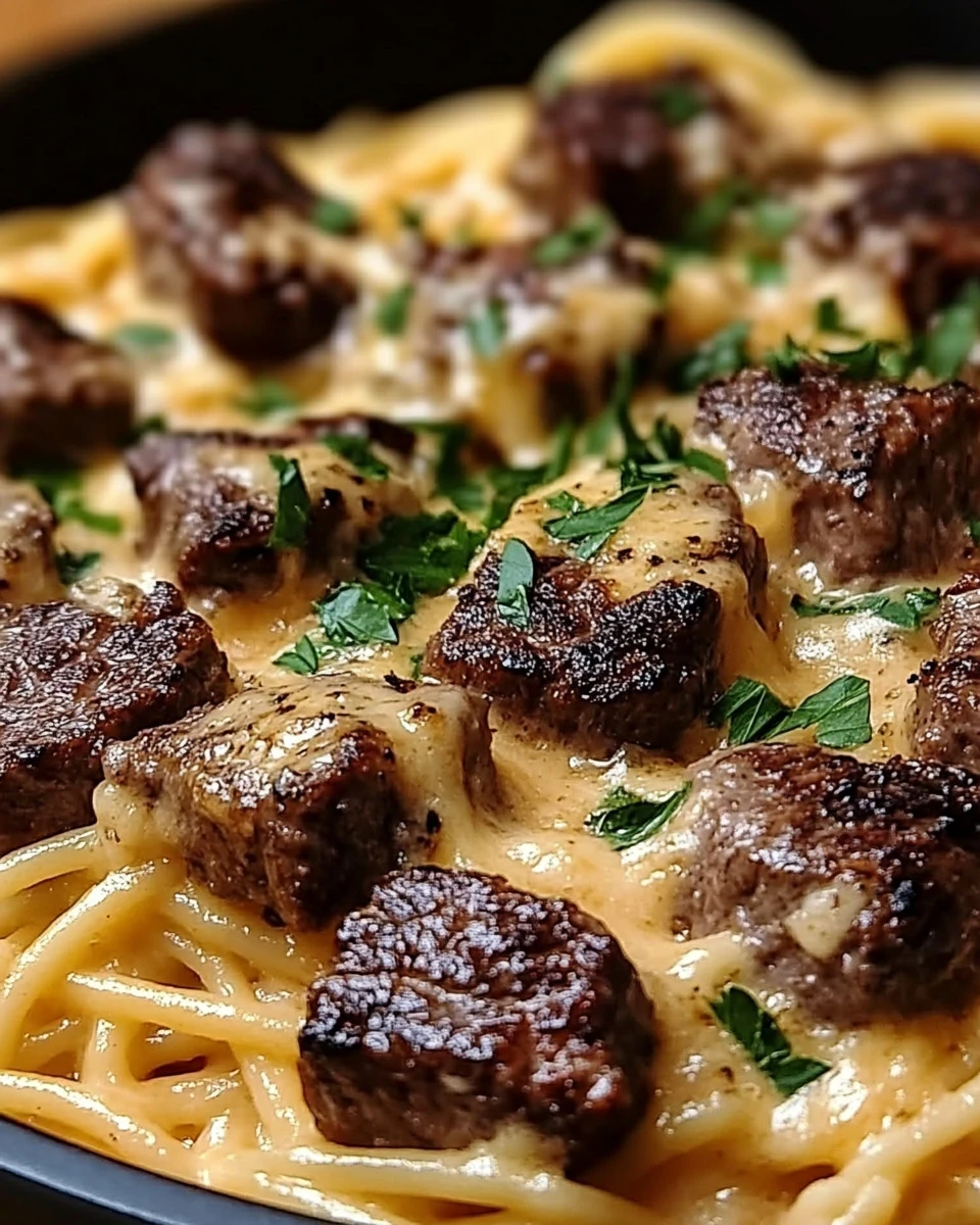 Garlic Butter Steak with Cheesy Herb Pasta