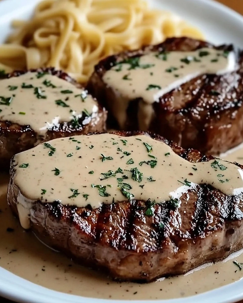 Steak with Garlic Cream Sauce