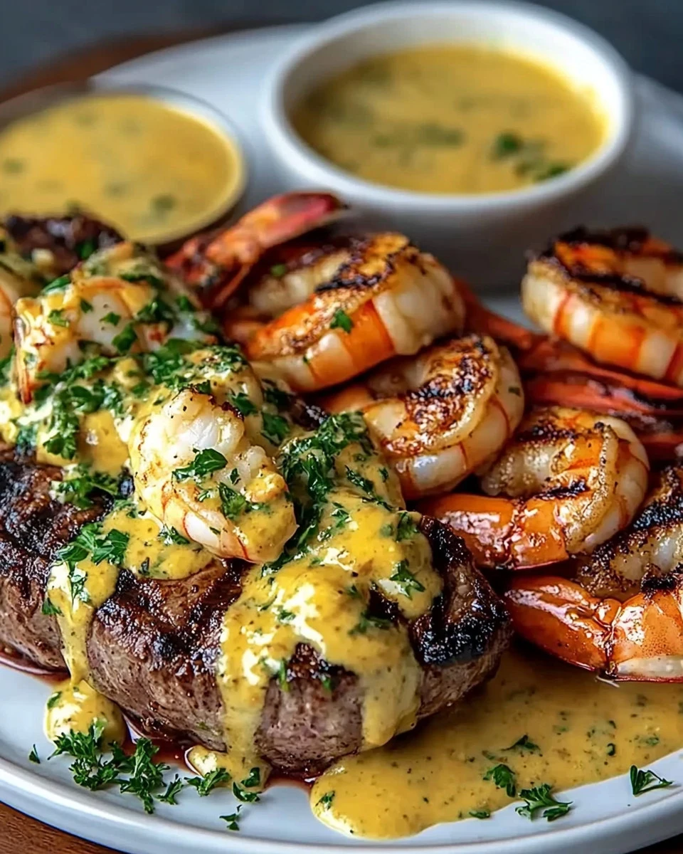 Surf and Turf Delight with Lobster Sauce