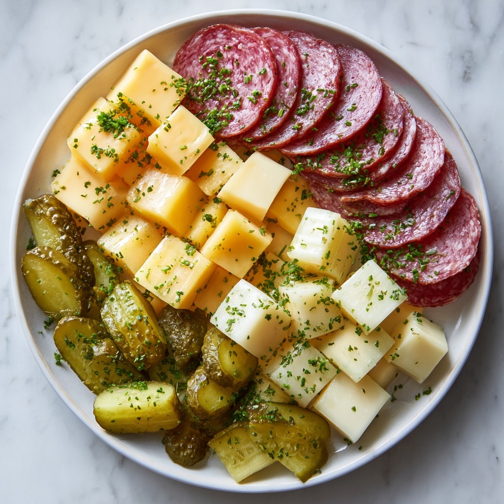 Easy Marinated Cheese Appetizer with Salami & Pickles Recipe - Recipe Image